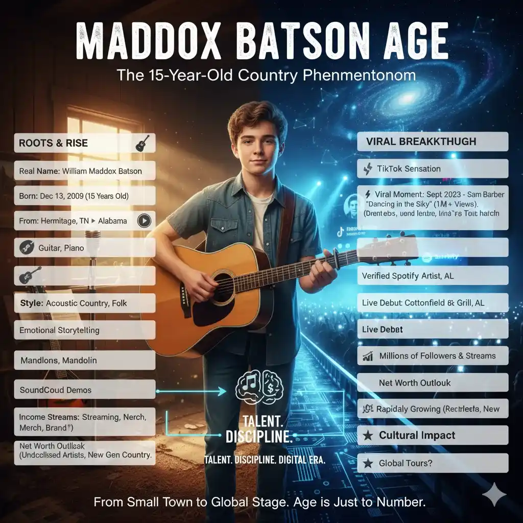 Maddox Batson’s rise perfectly represents how talent and social media can work together. He began uploading acoustic covers on TikTok, where his performances quickly gained traction among country music fans.