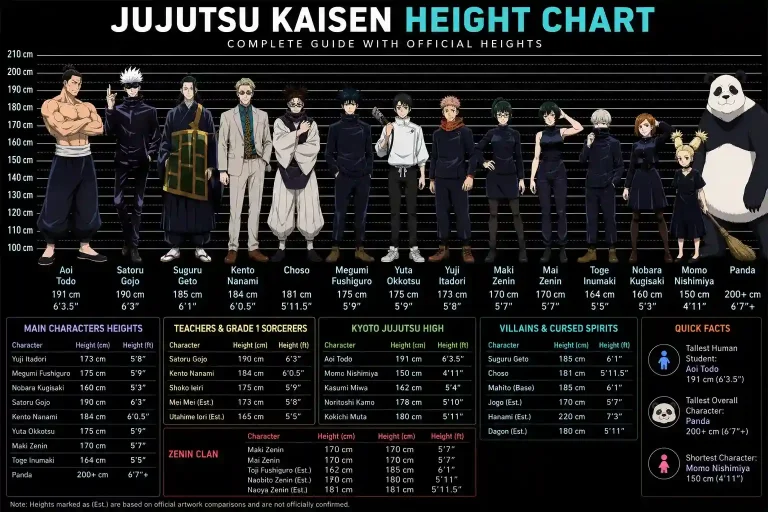Jujutsu Kaisen character height chart