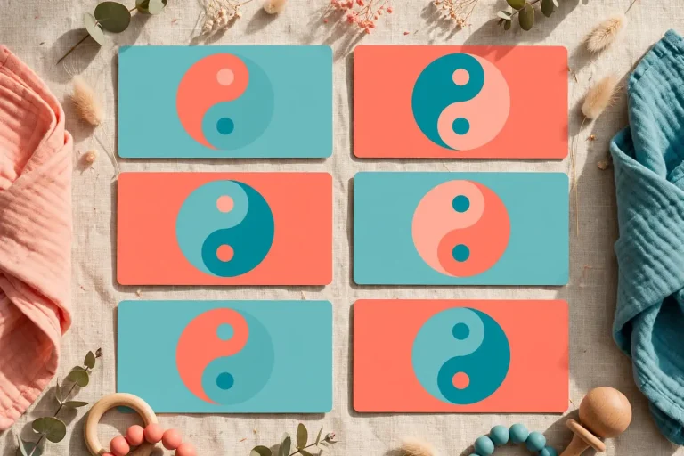 Androgynous names on yin-yang balance cards