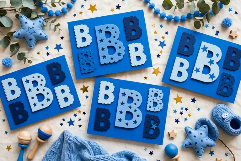 Boy names that start with B on bold blue cards