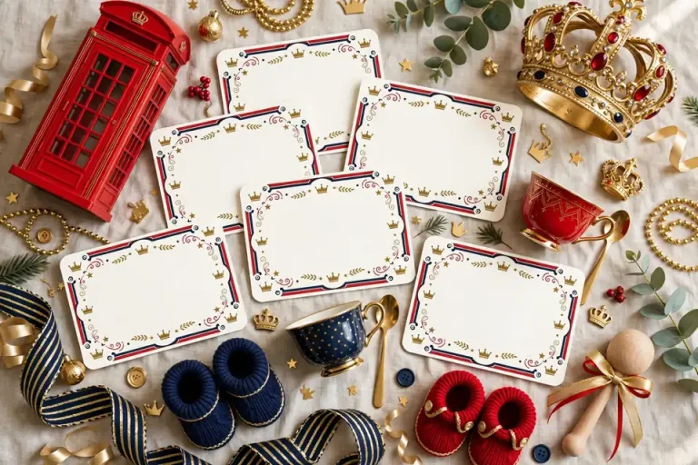 British baby names on charming London-themed cards