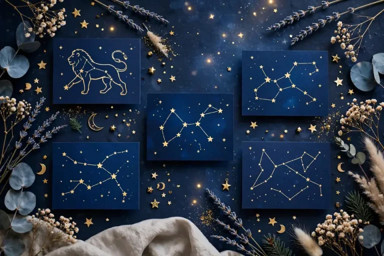 Celestial names on starry night sky cards