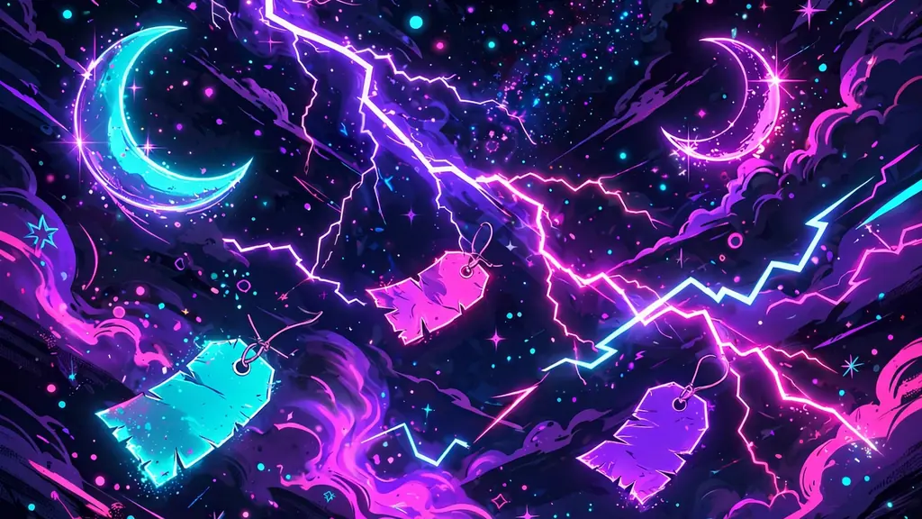 Vibrant neon night sky with lightning bolts and stars for edgy cool girl names