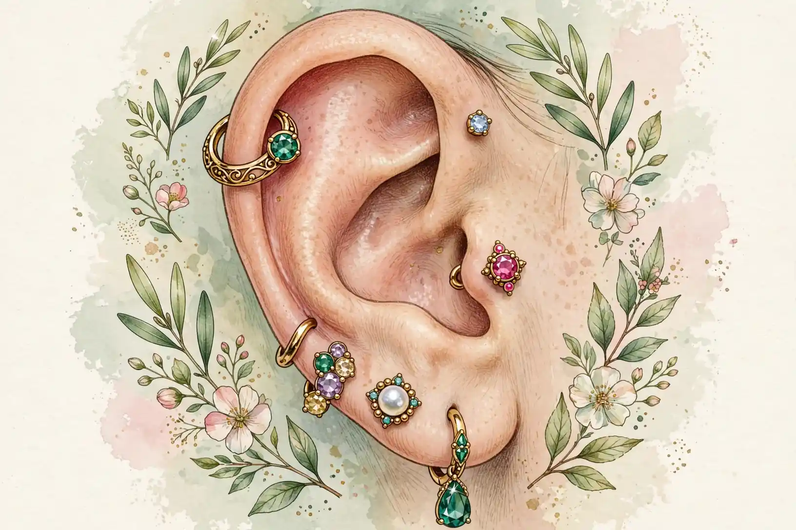 Helix and outer ear piercing names diagram