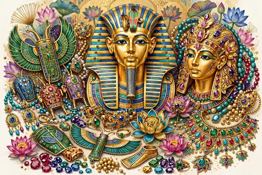 Ancient Egyptian pharaoh names with golden artifacts