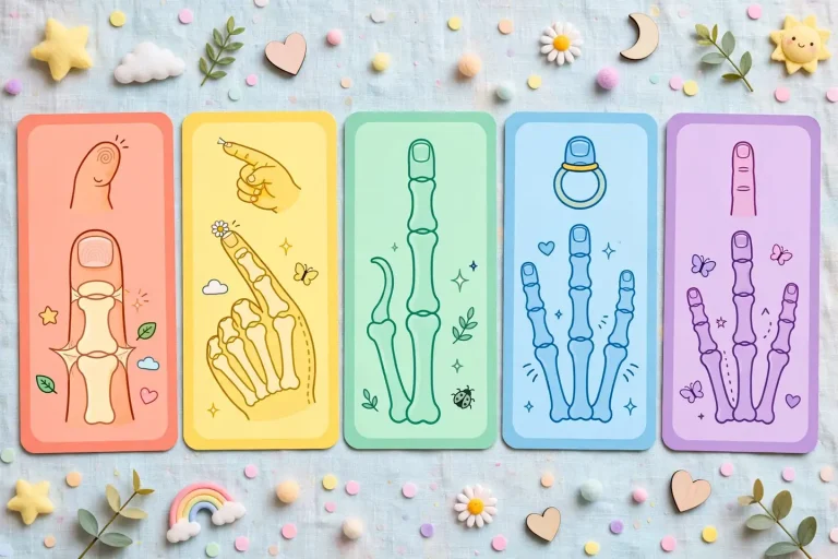 Finger names on labeled hand anatomy cards