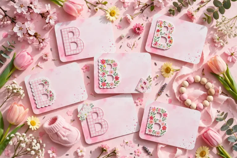 Girl names that start with B on pretty pink nursery cards
