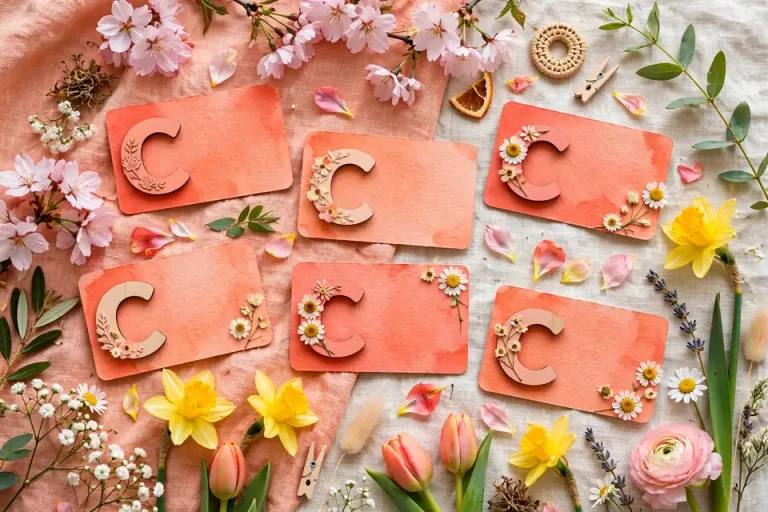 Girl names that start with C on charming coral name cards