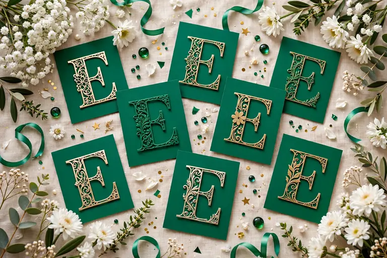 Girl names that start with E on elegant emerald cards