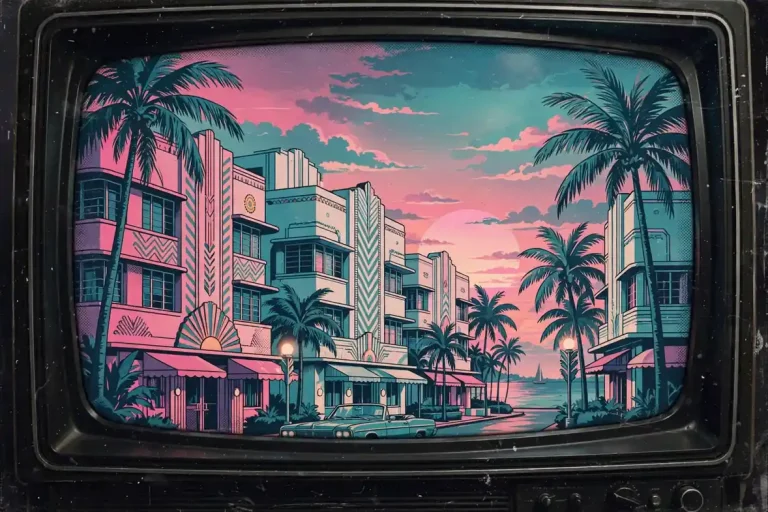 Golden Girls names with retro 80s Miami themed artwork