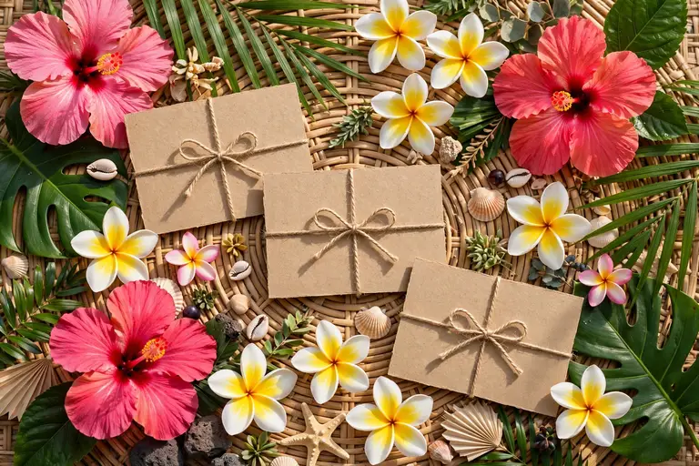 Hawaiian girl names on tropical hibiscus cards