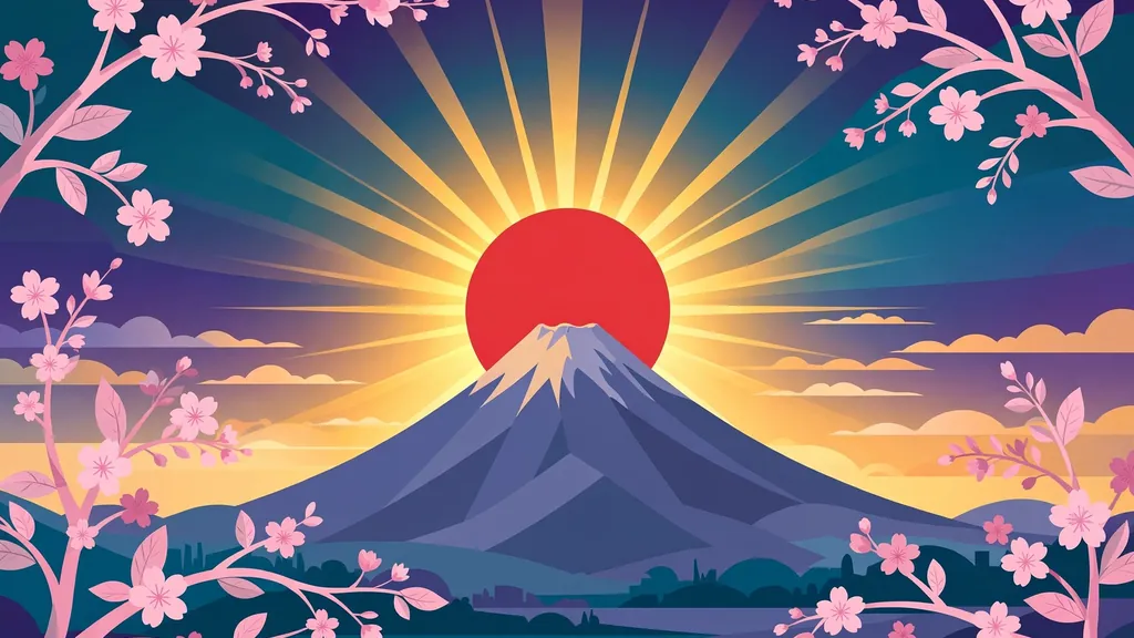 Vibrant sunrise over Mount Fuji with cherry blossoms illustrating Japanese name meanings