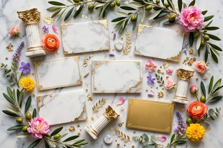 Latin baby names on classical marble and gold cards