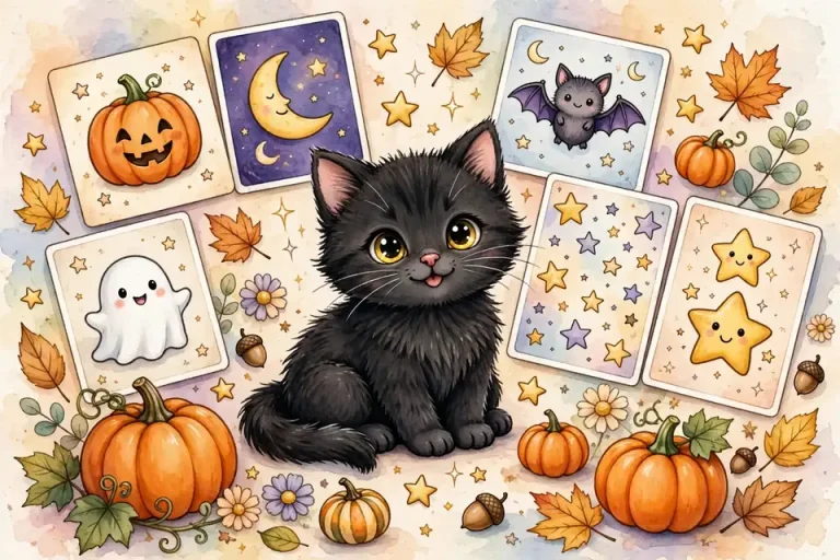 Names for black cats on vibrant Halloween-style cards