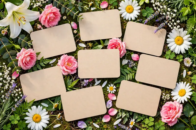Beautiful names of flowers on floral nursery cards
