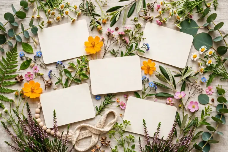 Nature baby names on botanical wildflower nursery cards