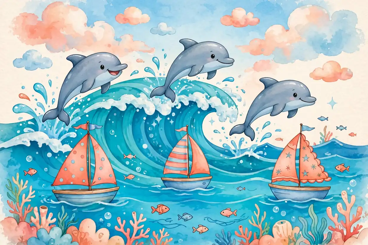 Ocean baby names on sea-blue nursery cards with waves