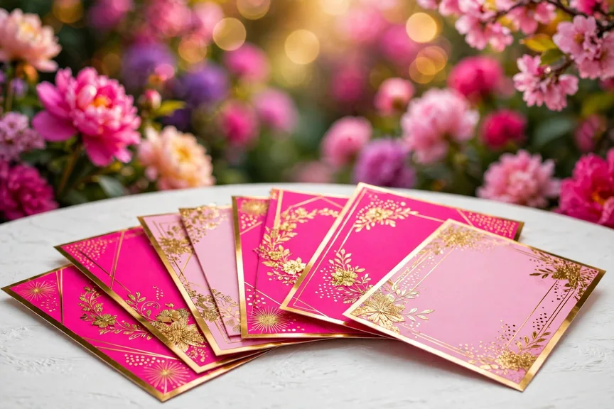Baby girl name cards in bright pink and gold