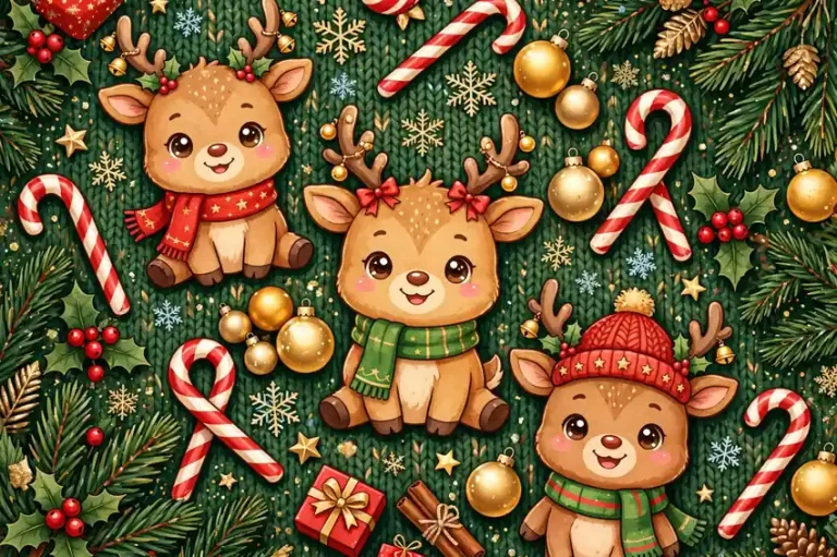 Festive reindeer names list on Christmas themed name cards