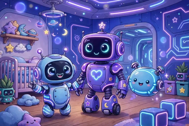 Cool robot names with futuristic neon art
