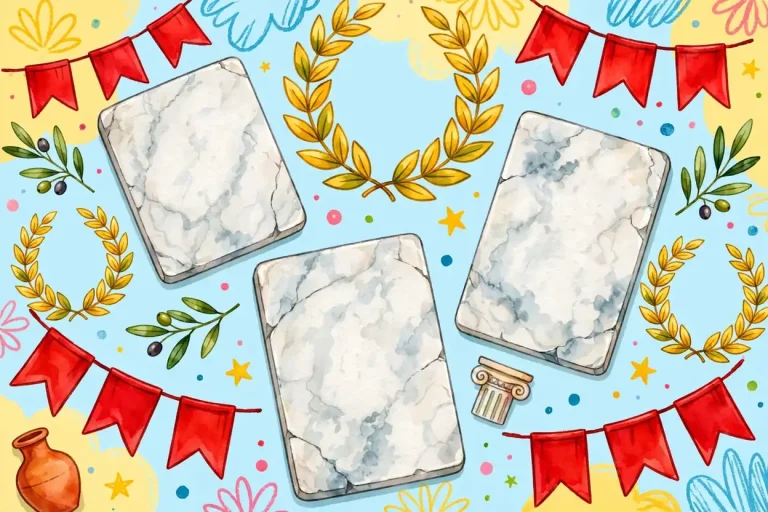 Ancient Roman names displayed on colorful marble tablets