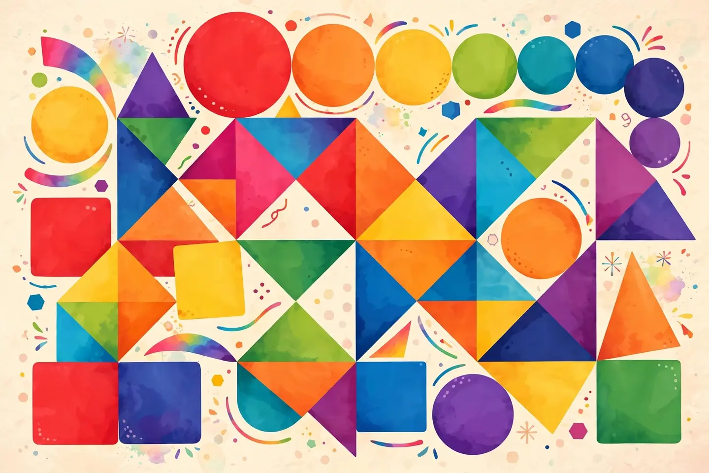 Shape names with colorful 2D geometry art