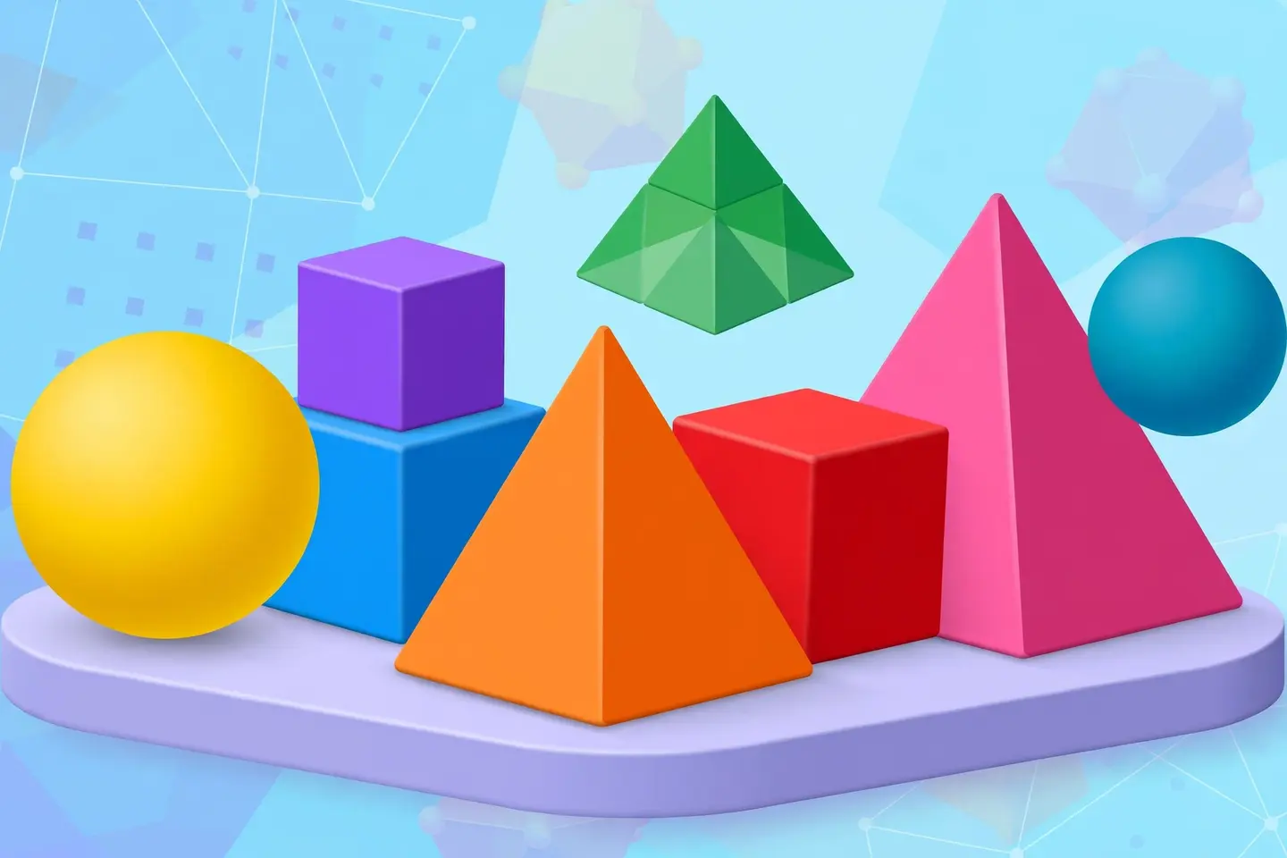 3D shape names with colorful geometric solids art