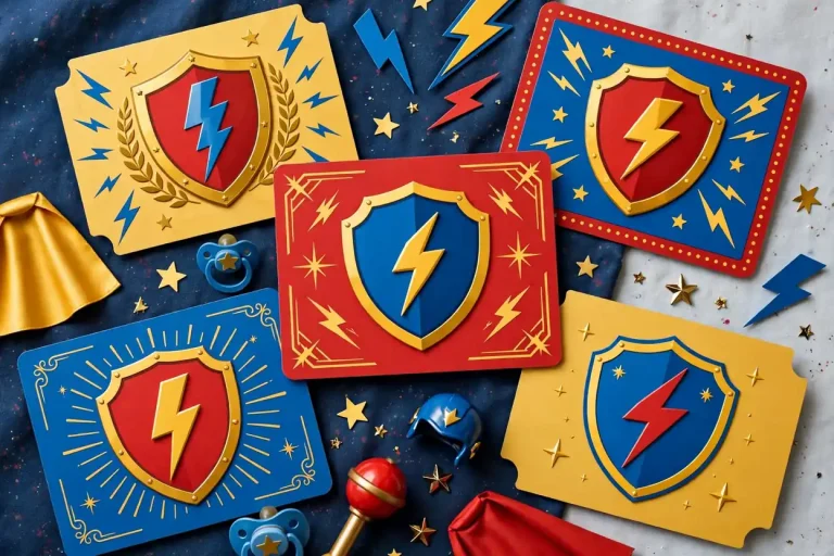Strong boy names on bold superhero-style nursery cards