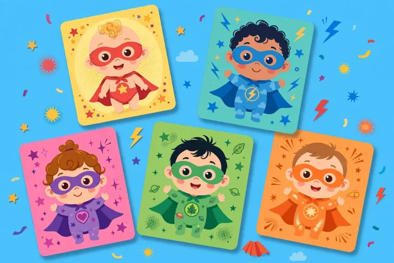 Superhero names on comic book hero cards