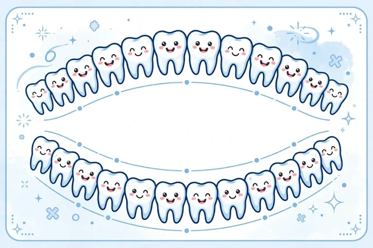 Teeth names chart showing all 32 adult teeth with labels