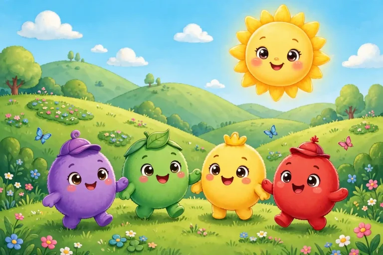 Teletubbies names with colorful character artwork