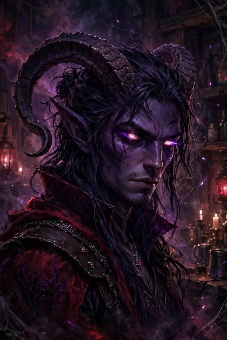 Tiefling names list with dark fantasy D&D character artwork