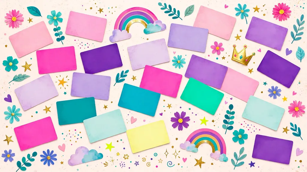Colorful baby name cards with unique girl name ideas