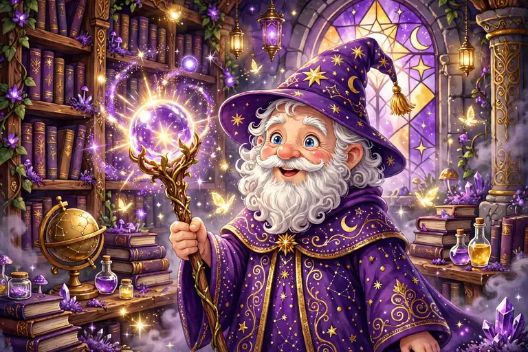 Powerful wizard names with magical staff art